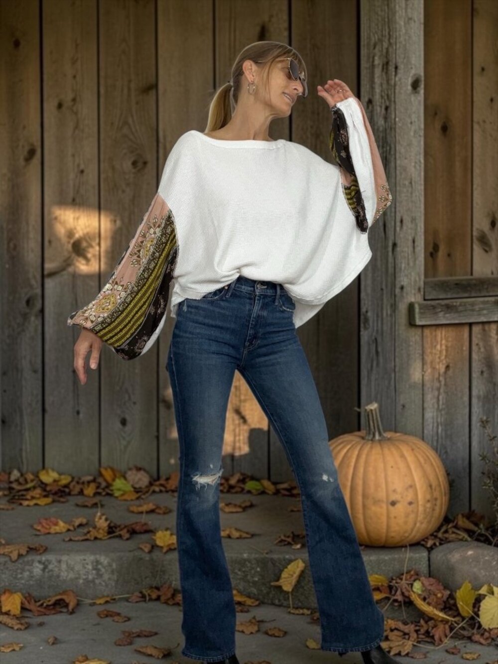 Free People We The Free Blossom Thermal Shirt XS Ivory Oversized